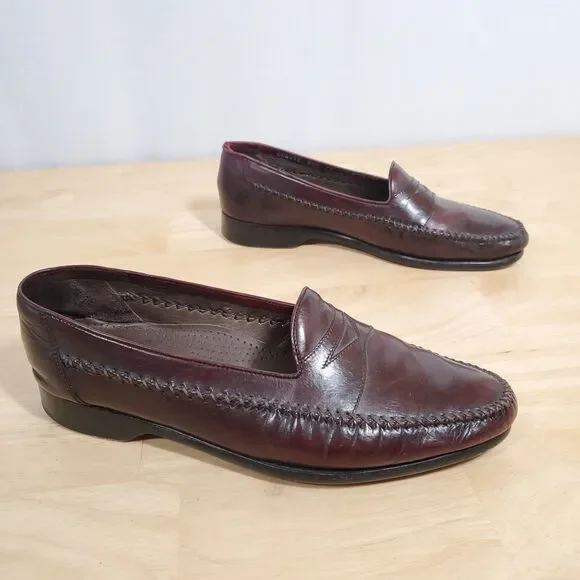 Bragano Cherry Brown Penny Loafers Mens Sz 8.5 Italy Cross Stitch Moc Dress Shoe Bragano Cherry Brown Penny Loafers Mens Sz 8.5 Italy Cross  main image 3